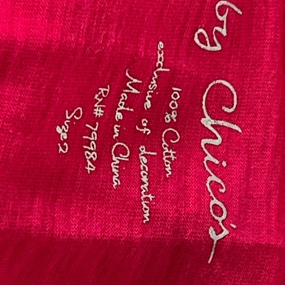 CHICO'S STRAWBERRY PINK PIN TUCK TOP 2 Large cotton beaded NWT New - Picture 6 of 12